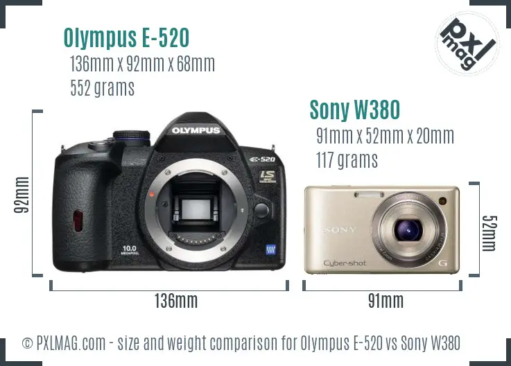 Olympus E-520 vs Sony W380 size comparison