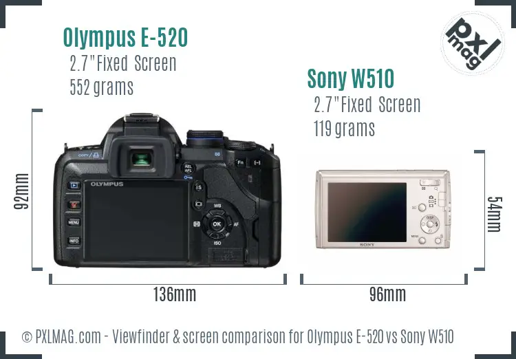 Olympus E-520 vs Sony W510 Screen and Viewfinder comparison