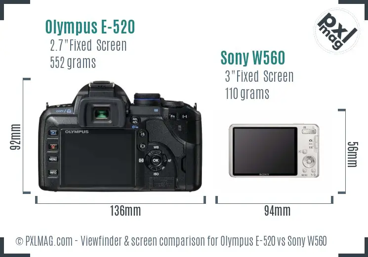 Olympus E-520 vs Sony W560 Screen and Viewfinder comparison