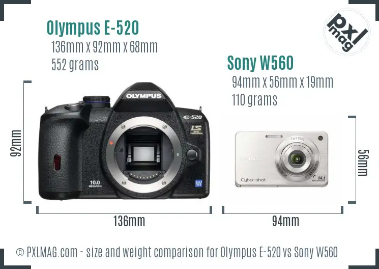 Olympus E-520 vs Sony W560 size comparison