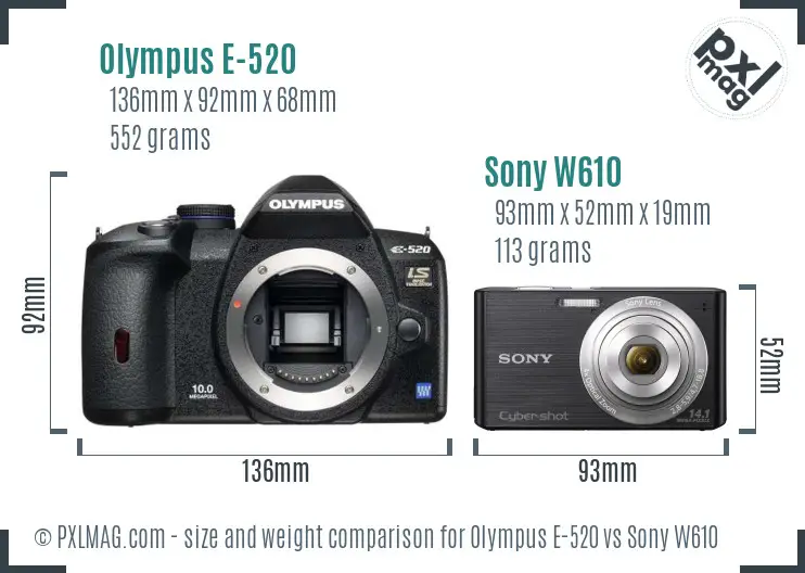 Olympus E-520 vs Sony W610 size comparison