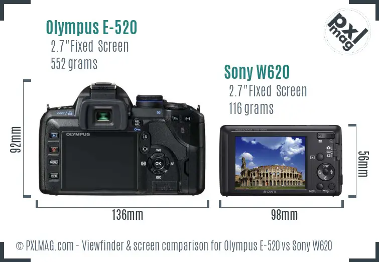 Olympus E-520 vs Sony W620 Screen and Viewfinder comparison