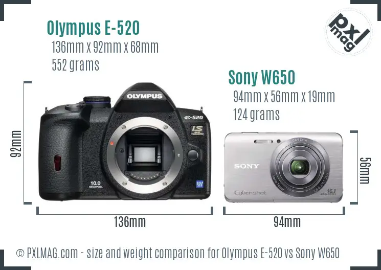 Olympus E-520 vs Sony W650 size comparison Olympus E-520 vs Sony W650 size comparison