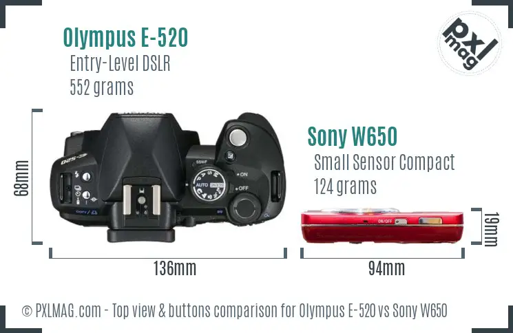 Olympus E-520 vs Sony W650 top view buttons comparison Olympus E-520 vs Sony W650 top view buttons comparison