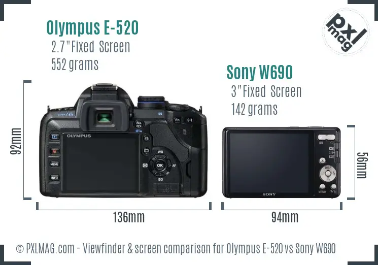 Olympus E-520 vs Sony W690 Screen and Viewfinder comparison