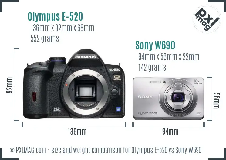 Olympus E-520 vs Sony W690 size comparison