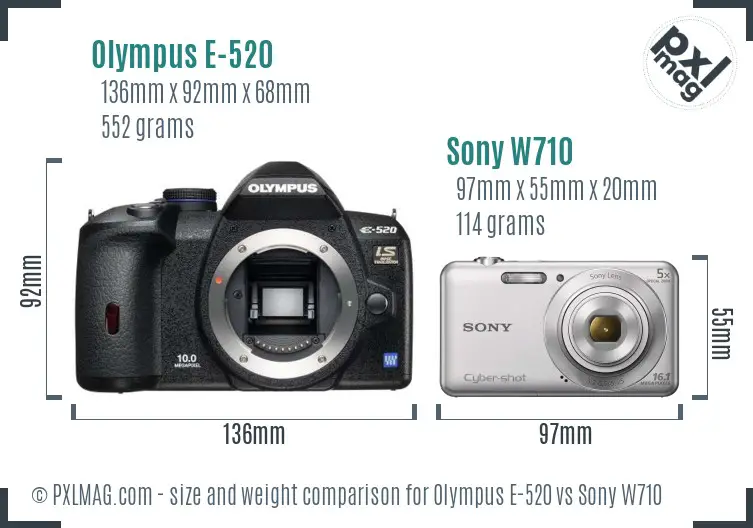 Olympus E-520 vs Sony W710 size comparison