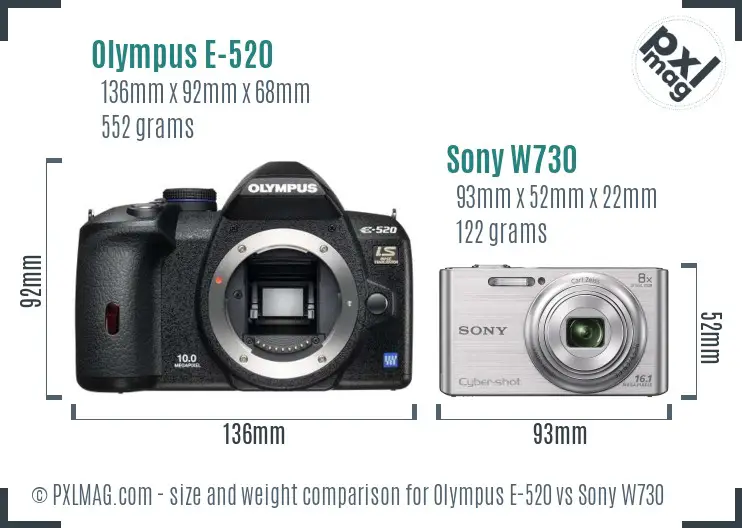 Olympus E-520 vs Sony W730 size comparison