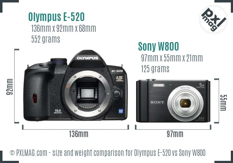 Olympus E-520 vs Sony W800 size comparison