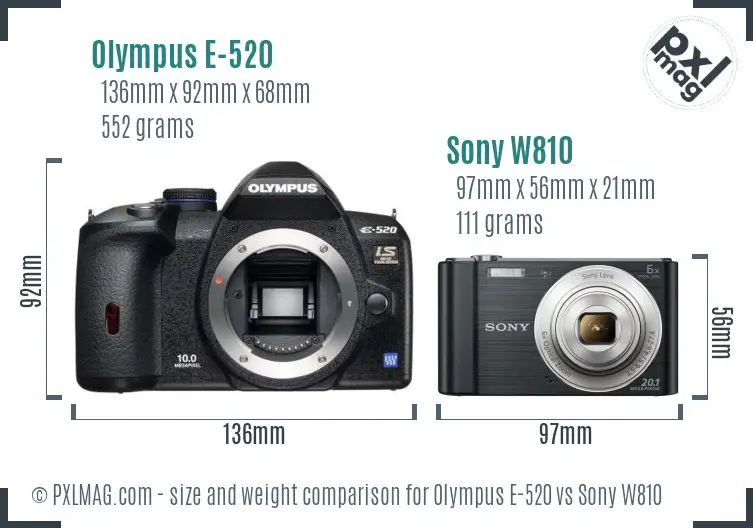 Olympus E-520 vs Sony W810 size comparison Olympus E-520 vs Sony W810 size comparison