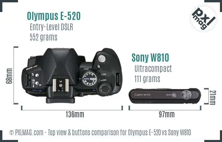 Olympus E-520 vs Sony W810 top view buttons comparison Olympus E-520 vs Sony W810 top view buttons comparison