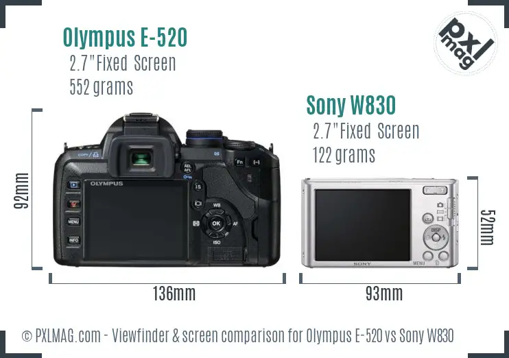 Olympus E-520 vs Sony W830 Screen and Viewfinder comparison