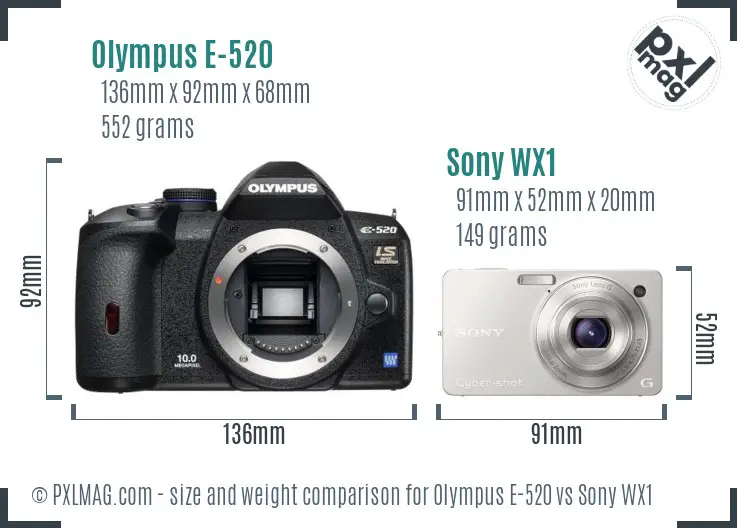 Olympus E-520 vs Sony WX1 size comparison