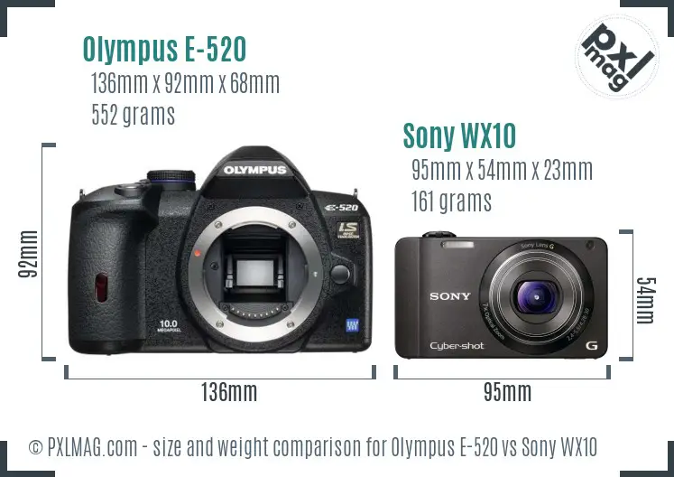 Olympus E-520 vs Sony WX10 size comparison