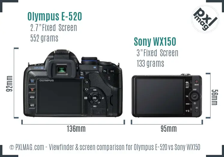 Olympus E-520 vs Sony WX150 Screen and Viewfinder comparison