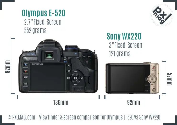 Olympus E-520 vs Sony WX220 Screen and Viewfinder comparison