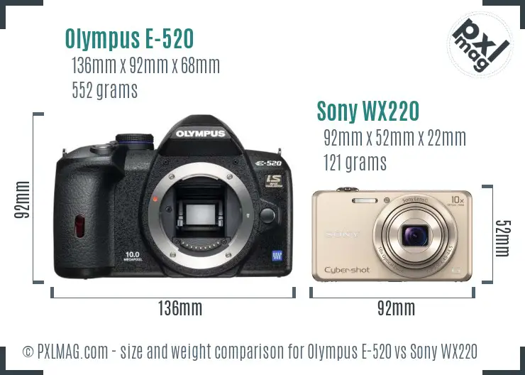 Olympus E-520 vs Sony WX220 size comparison