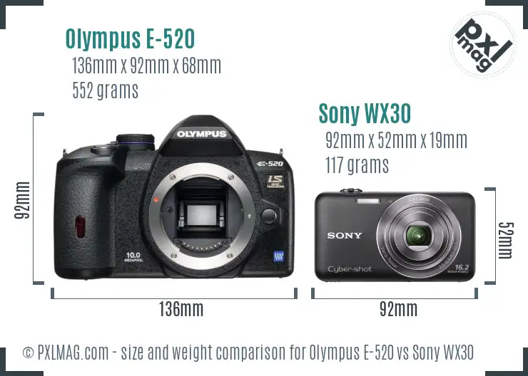 Olympus E-520 vs Sony WX30 size comparison Olympus E-520 vs Sony WX30 size comparison