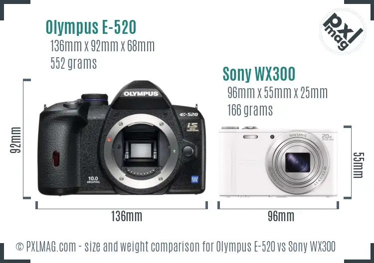 Olympus E-520 vs Sony WX300 size comparison