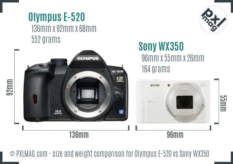 Olympus E-520 vs Sony WX350 size comparison