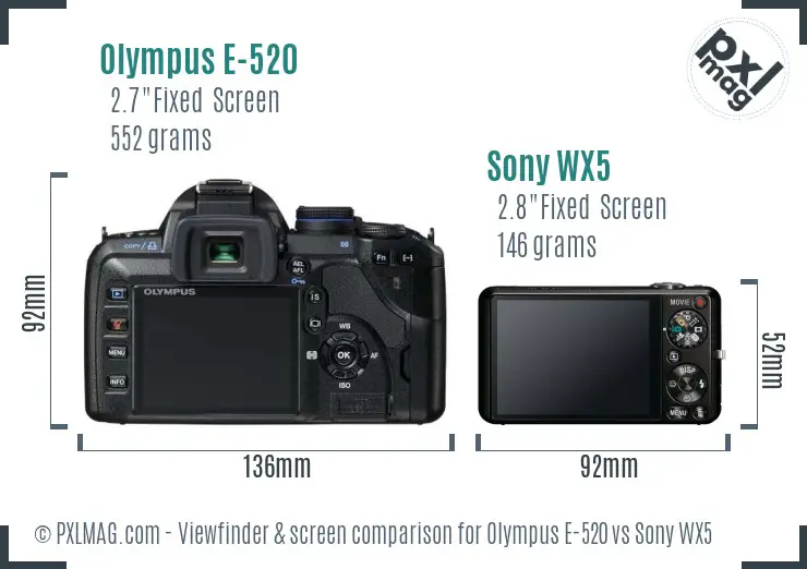 Olympus E-520 vs Sony WX5 Screen and Viewfinder comparison