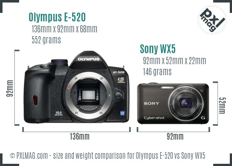 Olympus E-520 vs Sony WX5 size comparison