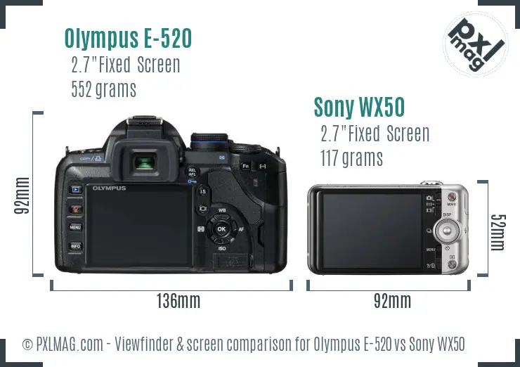 Olympus E-520 vs Sony WX50 Screen and Viewfinder comparison Olympus E-520 vs Sony WX50 Screen and Viewfinder comparison