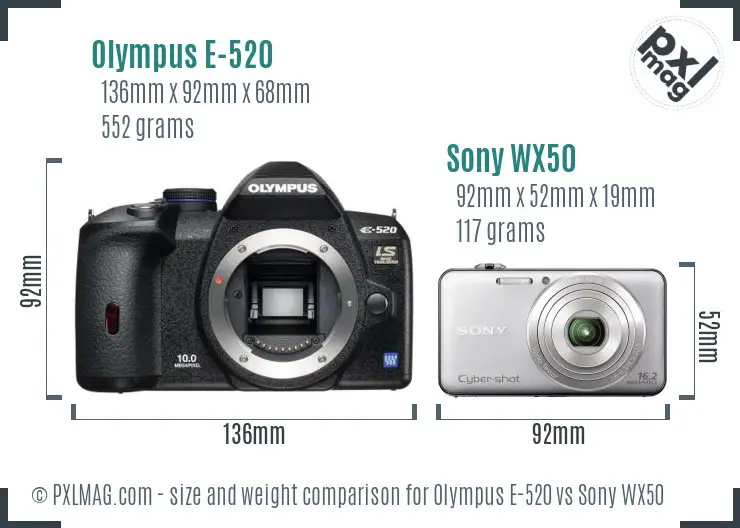 Olympus E-520 vs Sony WX50 size comparison Olympus E-520 vs Sony WX50 size comparison