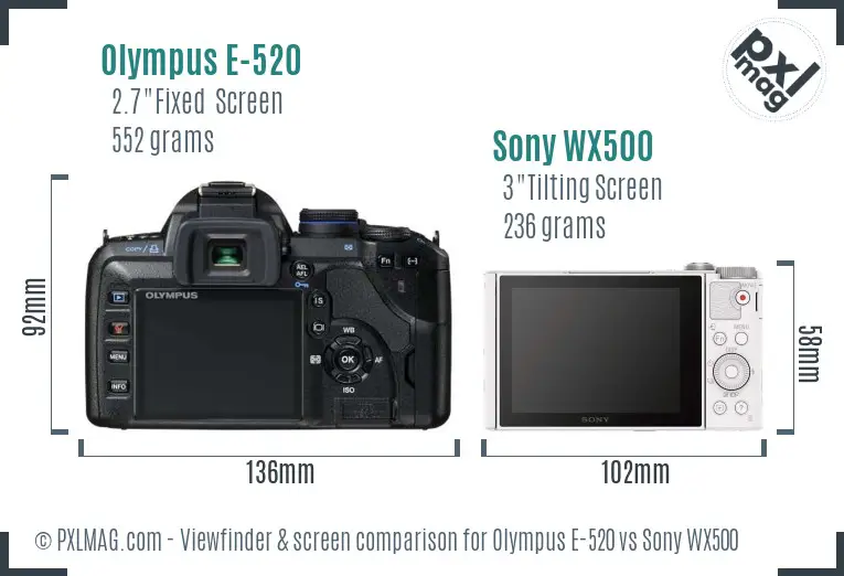 Olympus E-520 vs Sony WX500 Screen and Viewfinder comparison