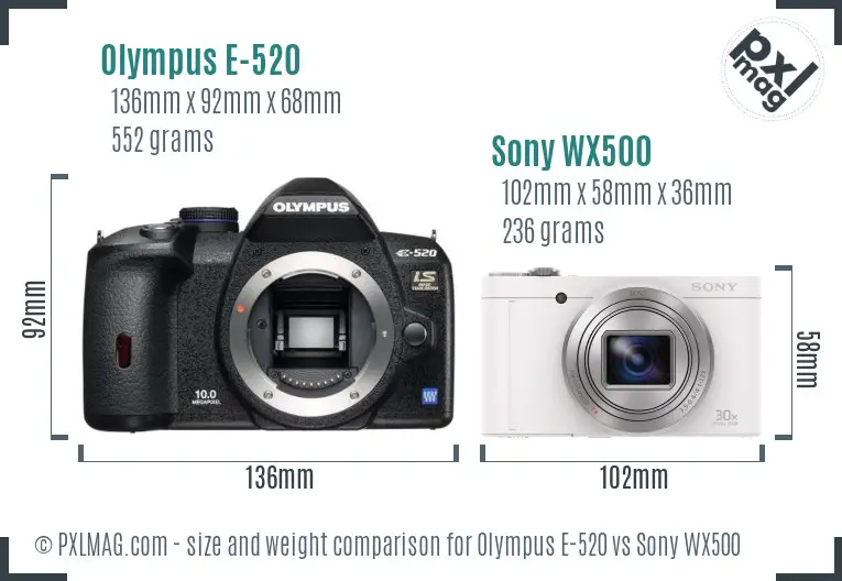 Olympus E-520 vs Sony WX500 size comparison
