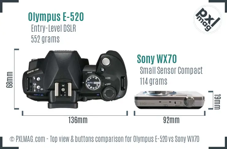 Olympus E-520 vs Sony WX70 top view buttons comparison