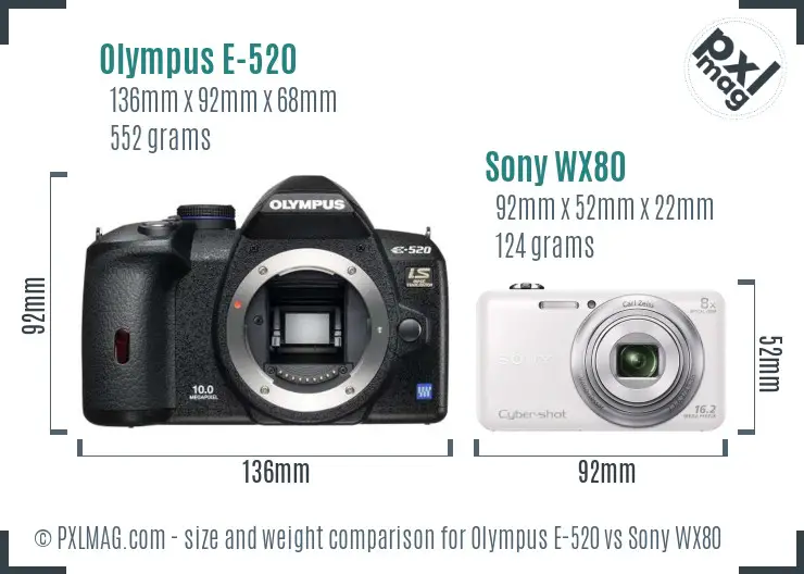 Olympus E-520 vs Sony WX80 size comparison