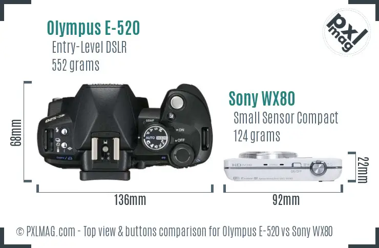 Olympus E-520 vs Sony WX80 top view buttons comparison