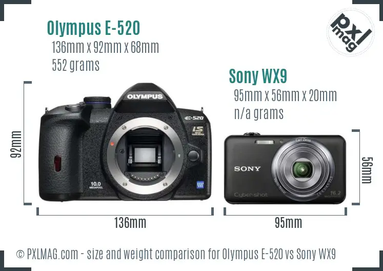 Olympus E-520 vs Sony WX9 size comparison