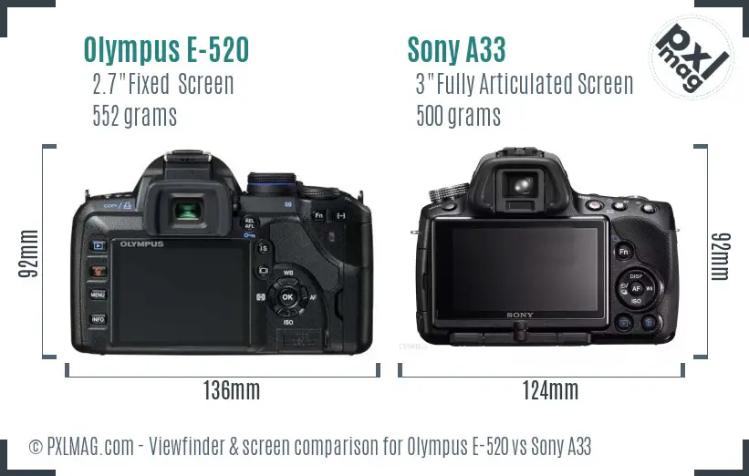 Olympus E-520 vs Sony A33 Screen and Viewfinder comparison