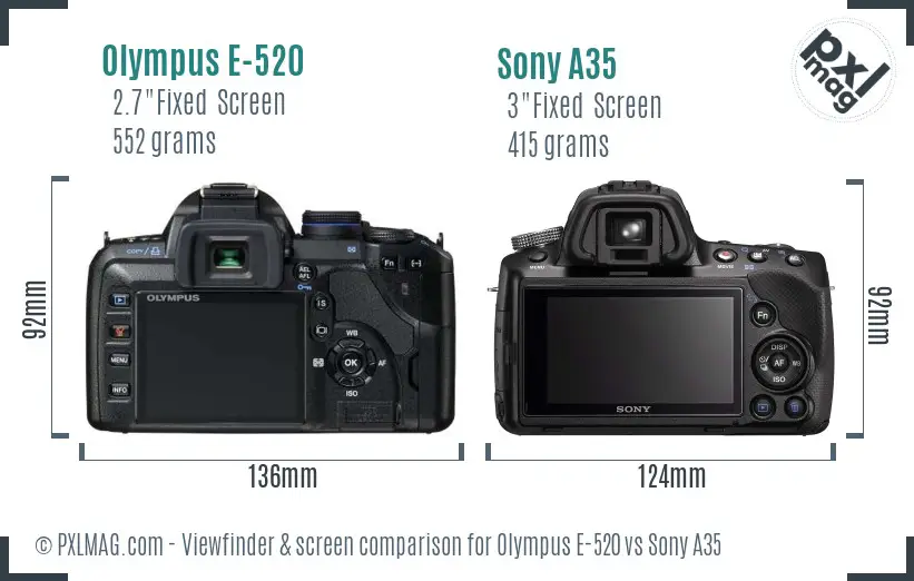 Olympus E-520 vs Sony A35 Screen and Viewfinder comparison