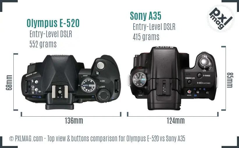 Olympus E-520 vs Sony A35 top view buttons comparison