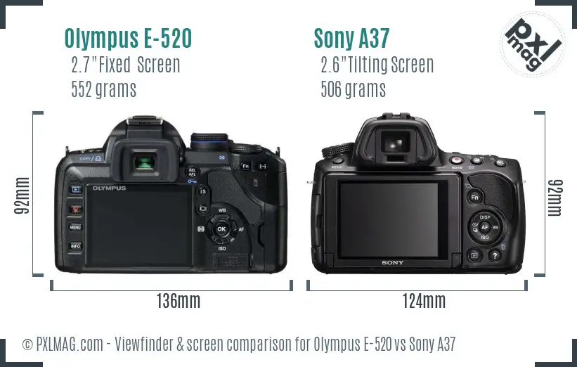 Olympus E-520 vs Sony A37 Screen and Viewfinder comparison
