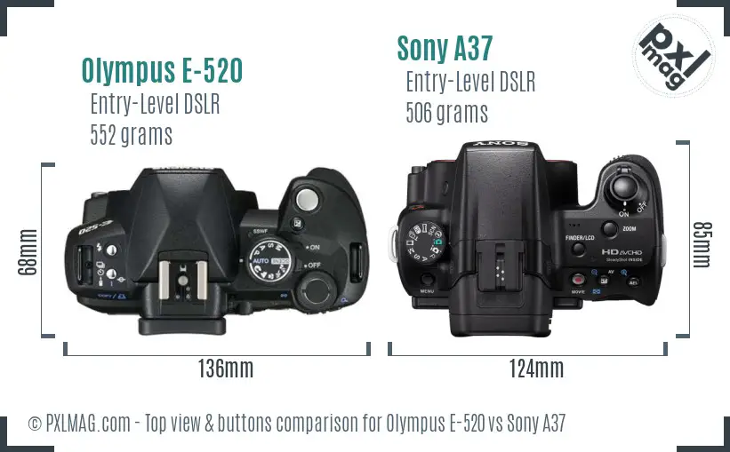 Olympus E-520 vs Sony A37 top view buttons comparison