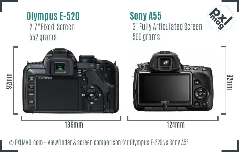 Olympus E-520 vs Sony A55 Screen and Viewfinder comparison