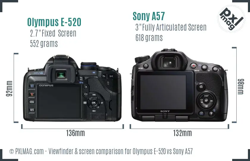 Olympus E-520 vs Sony A57 Screen and Viewfinder comparison