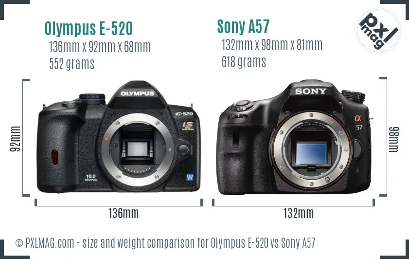 Olympus E-520 vs Sony A57 size comparison
