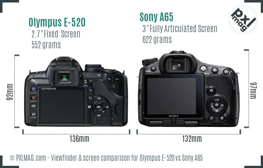 Olympus E-520 vs Sony A65 Screen and Viewfinder comparison