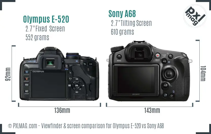 Olympus E-520 vs Sony A68 Screen and Viewfinder comparison