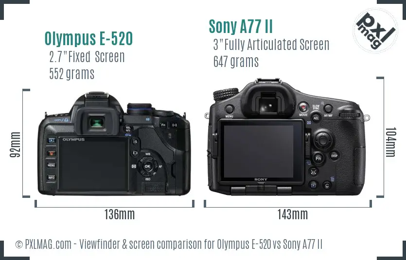 Olympus E-520 vs Sony A77 II Screen and Viewfinder comparison