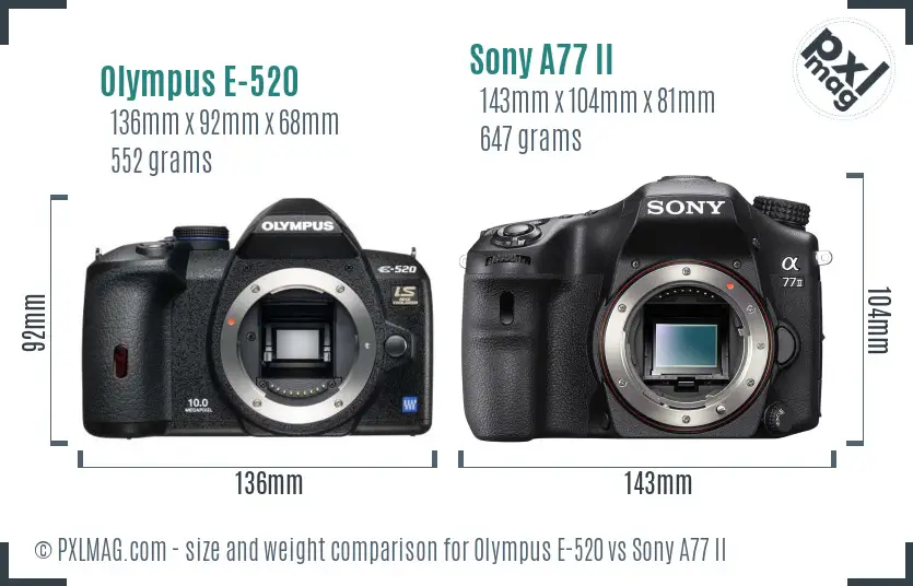 Olympus E-520 vs Sony A77 II size comparison