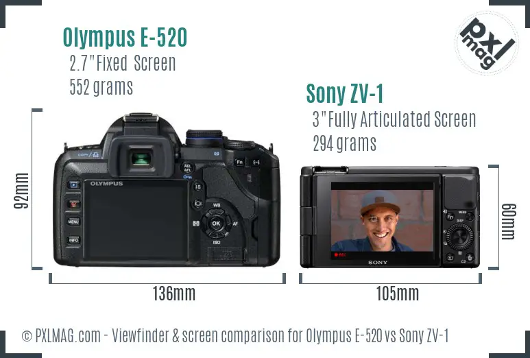 Olympus E-520 vs Sony ZV-1 Screen and Viewfinder comparison