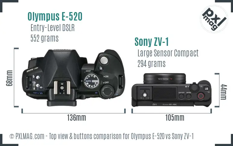 Olympus E-520 vs Sony ZV-1 top view buttons comparison