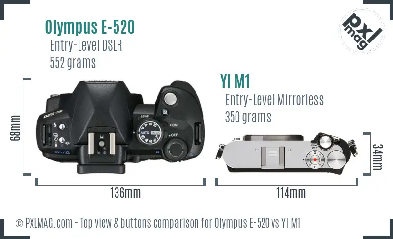 Olympus E-520 vs YI M1 top view buttons comparison