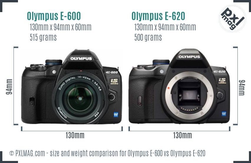 Olympus E-600 vs Olympus E-620 size comparison
